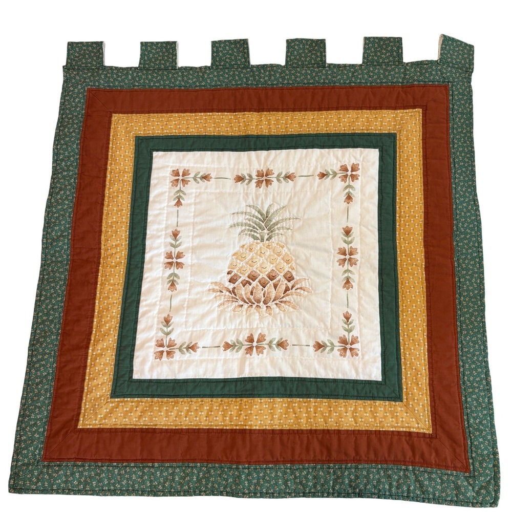 Handmade Quilted Pineapple Wall Hanging Green Orange Mustard Yellow Folk Art